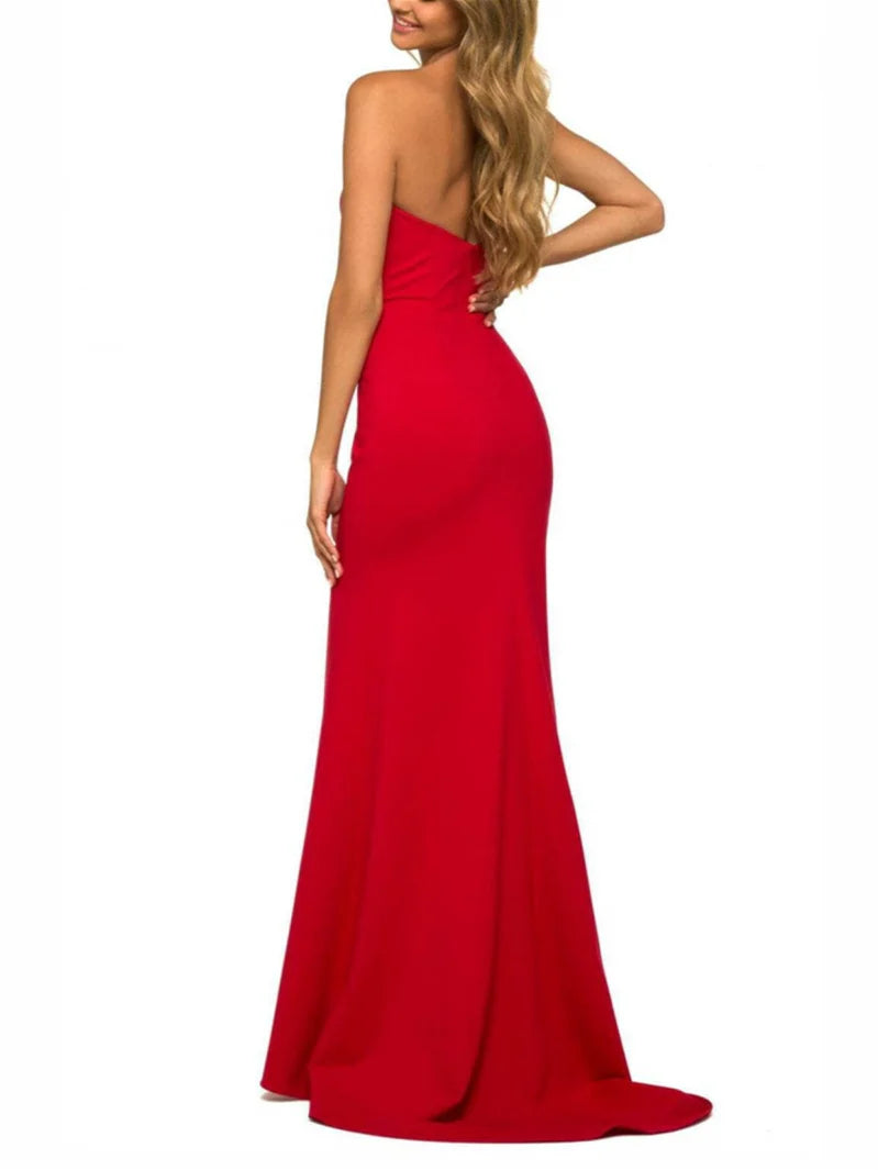 A-Linie V-Ausschnitt Bodenlanges Abendkleid